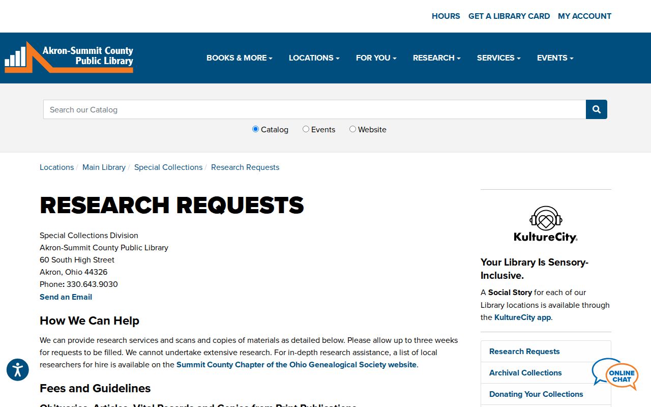 Akron neighbors reference to library Special Collections research requests