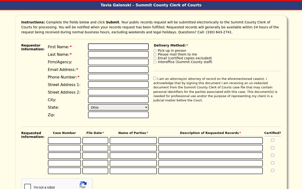 Akron neighbors reference to the Summit Clerk public records request form