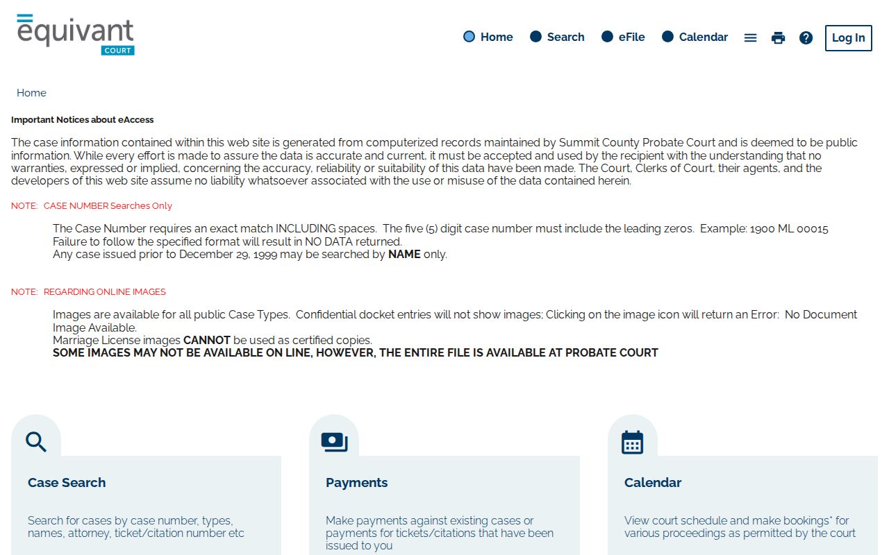 Akron resident lookup view of Summit Probate eServices