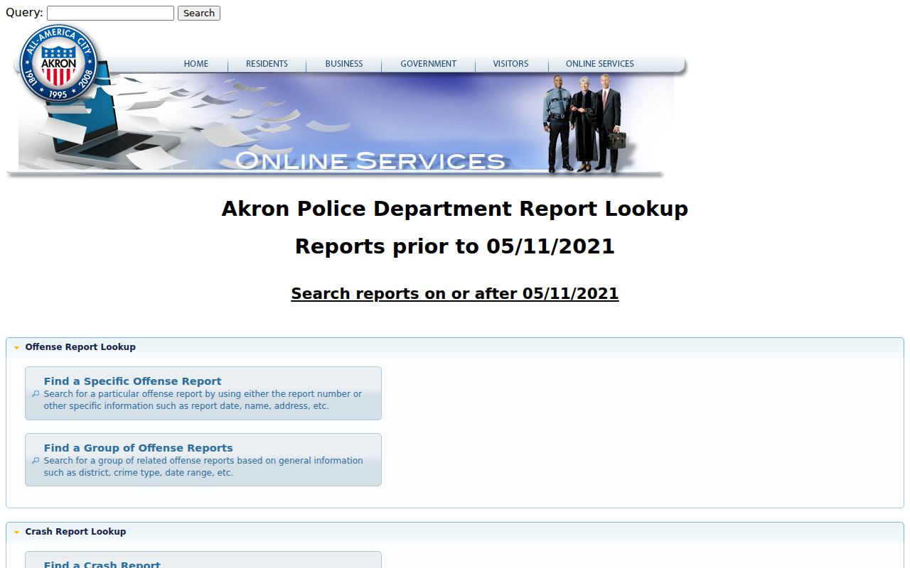 Akron street directory reference to the Akron police report lookup